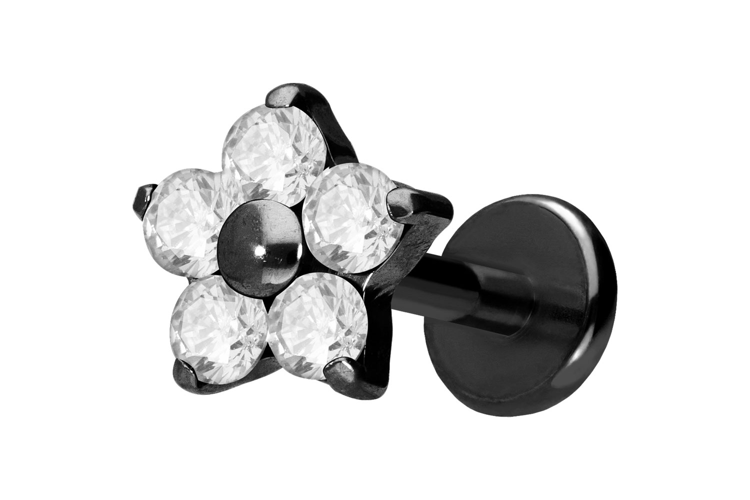 Titan Labret Piercing mit Push Fit KRISTALLBLUME